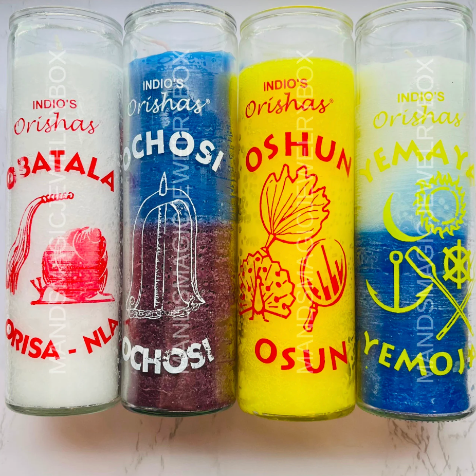 Orisha Santeria Glass Candles | Obatala | Ochosi | Oshun | Yemaya | Velas de Cristal Orisha Santería