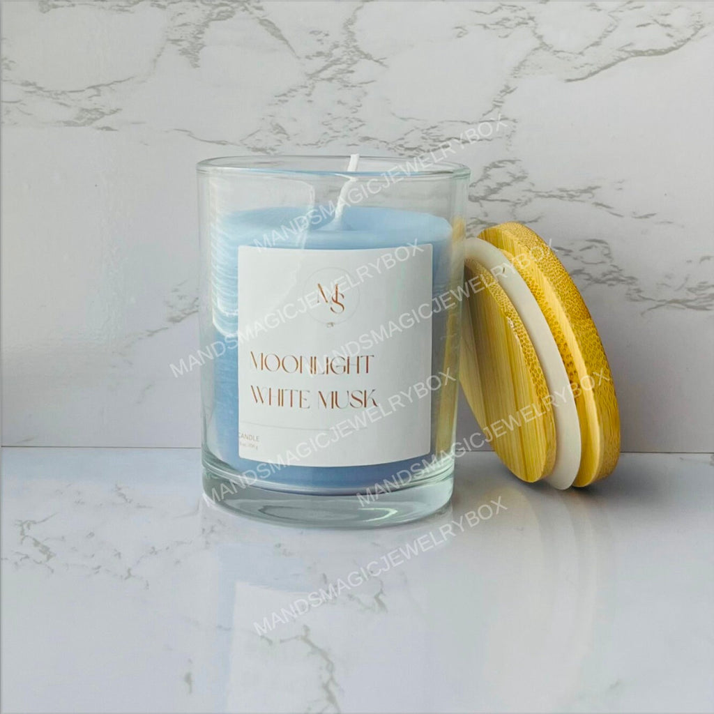 Moonlight White Musk • 13 oz • Scented Candle • White Musk Scented • w/ Airtight Bamboo Lid