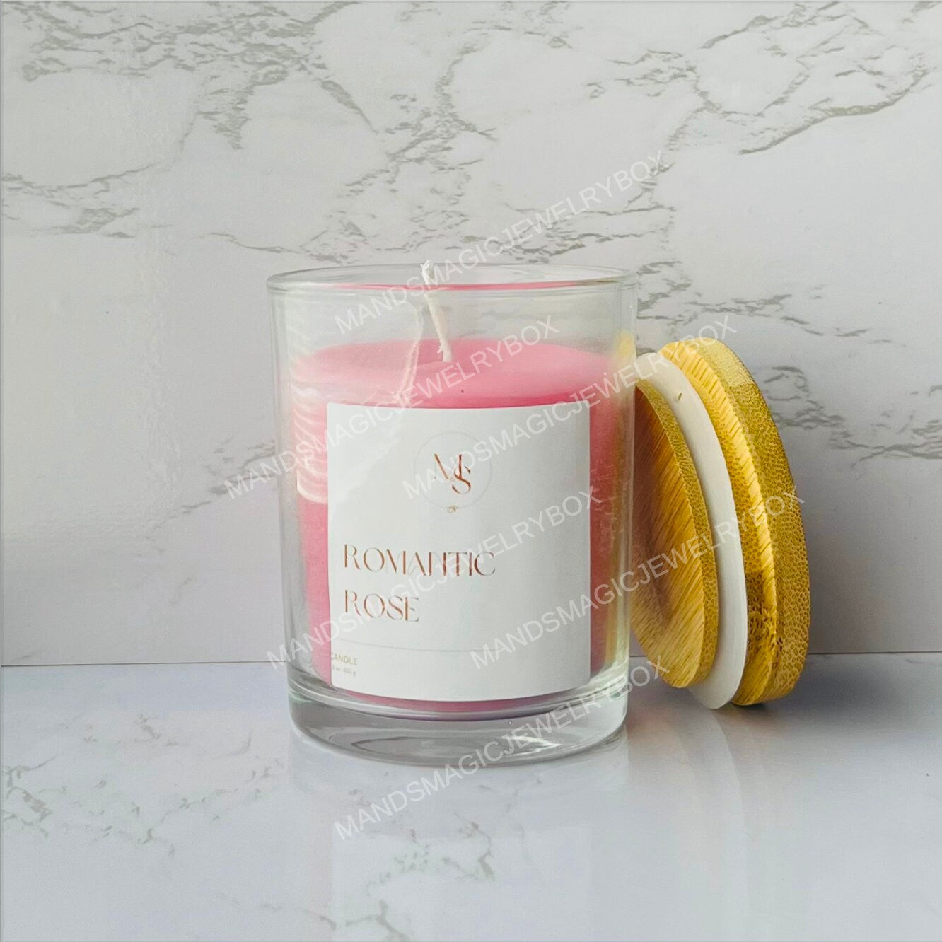 Romantic Rose • 13 oz • Scented Candle • Rose Scented • w/ Airtight Bamboo Lid